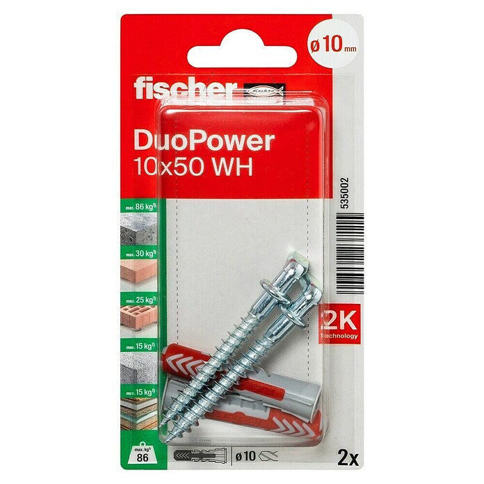 Fischer Duopower Universaldübel-Set (Durchmesser Dübel: 10 mm, Länge Dübel: 50 mm, 2 Stk.)