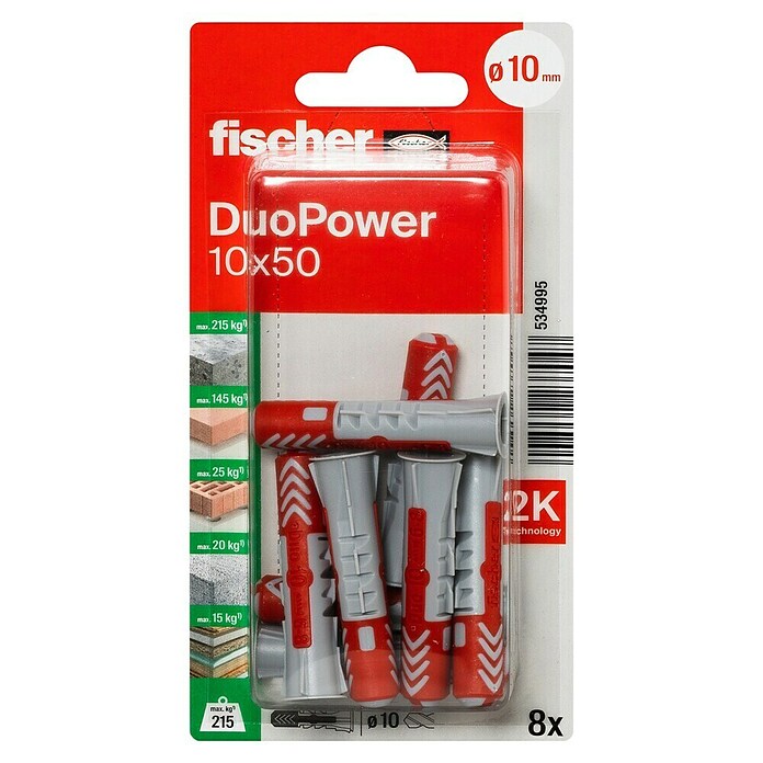 Fischer Duopower Universaldübel-Set (Durchmesser Dübel: 10 mm, Länge Dübel: 50 mm, 8 Stk., Nylon)