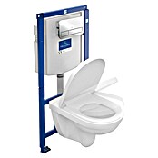 Villeroy & Boch O.novo Spülrandloses Wand-WC-Set (Mit WC-Vorwandelement & WC-Sitz, Ohne Beschichtung, Tiefspüler, Weiß/Chrom)