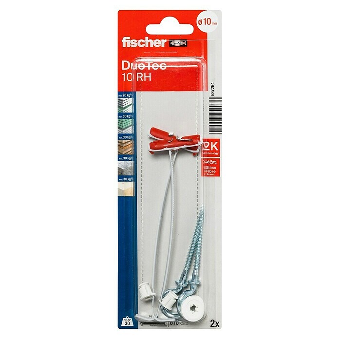 Fischer Duotec Kippdübel (Durchmesser Dübel: 10 mm, Länge Dübel: 40 mm, Geeignet für: Gipskartonplatten, 2 Stk., Mit Schrauben/Haken)