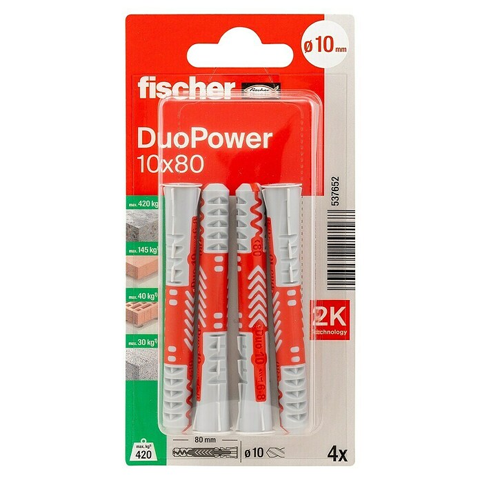 Fischer Duopower Universaldübel 2 K (Ø x L: 10 x 80 mm, 4 Stk., Nylon) | BAUHAUS