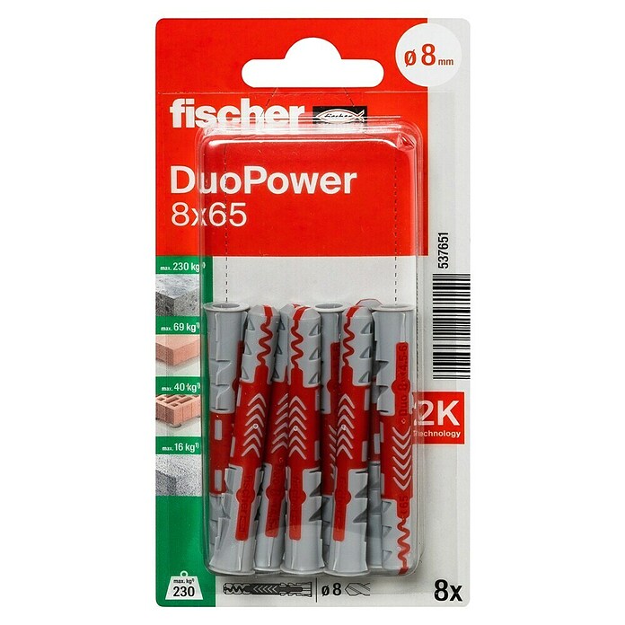 Fischer Duopower Universaldübel 2 K (Ø x L: 8 x 65 mm, 8 Stk., Nylon) | BAUHAUS