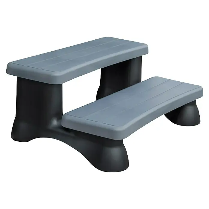 Camargue Außen-Whirlpool Havana 2 + Gratis Treppe - 200 x 200 x 91 cm, Grau/Weiß, Max. Personenzahl: 6 - Graue zweistufige Tritthocker für mehr Reichweite. Ideal für Kinder oder Personen, die zusätzliche Höhe benötigen.