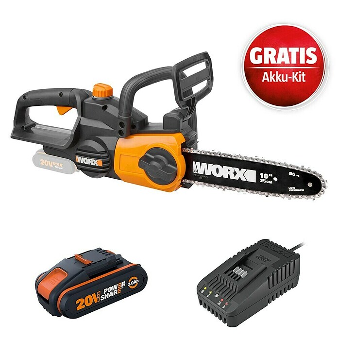 Worx PowerShare 20V Maschinenpaket (Akku-Kettensäge WG322E.9, Akku & Schnellladegerät) | BAUHAUS