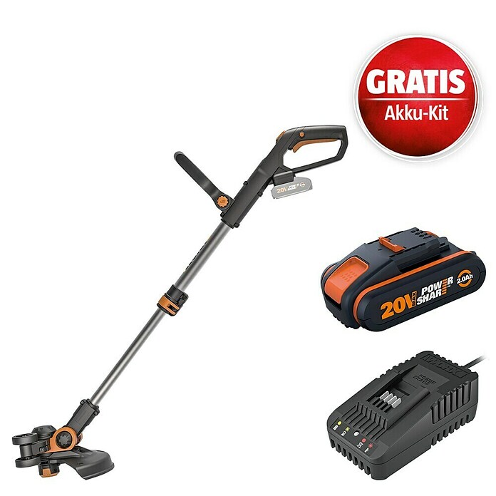 Worx PowerShare 20V Maschinenpaket (Akku-Rasentrimer WG163E.9, Akku & Schnellladegerät) | BAUHAUS