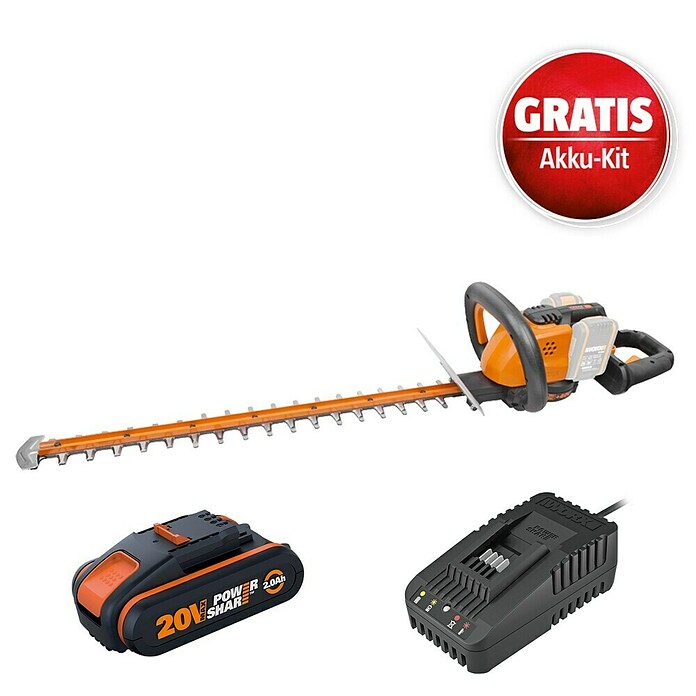 Worx PowerShare 20V Maschinenpaket (Akku-Heckenschere WG284E.9, Akku & Schnellladegerät) | BAUHAUS