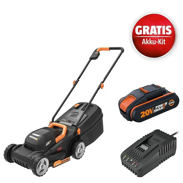 Worx PowerShare 20V Maschinenpaket (Akku-Rasenmäher WG730E, Akku & Schnellladegerät) | BAUHAUS