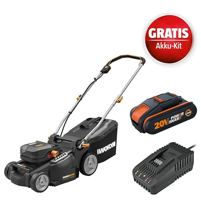 Worx PowerShare 20V Maschinenpaket (Akku-Rasenmäher WG737E, Akku & Schnellladegerät) | BAUHAUS