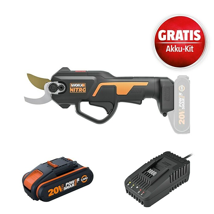 Worx PowerShare 20V Maschinenpaket (Akku-Astschere WG330E.9, Akku & Schnellladegerät) | BAUHAUS