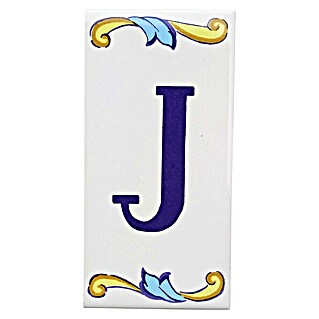Pavimento cerámico Letra J (7,5 x 15 cm, Blanco/Azul/Amarillo, Brillante)
