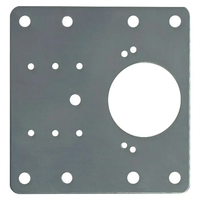 Micel Placa perforada - An x Al: 90 x 1 mm, Espesor: 1 mm - Placa de metal con numerosos agujeros y un gran recorte circular.