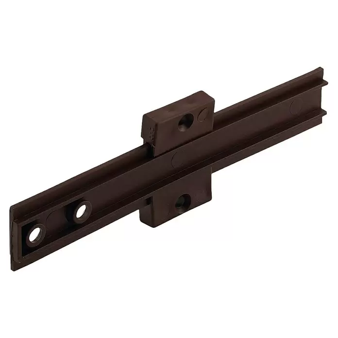 Suki Bisagra de plástico - L x An: 149 x 25 mm, Marrón - Riel de plástico marrón oscuro con dos bloques ajustables y orificios de montaje, para muebles o mecanismos deslizantes.