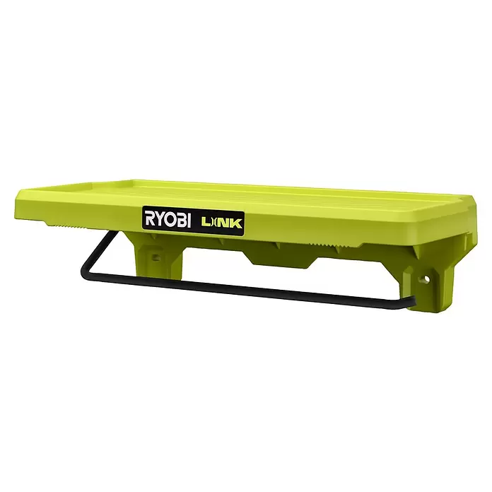 Ryobi Link Steckregal RSLW403 - Passend für: Ryobi LINK™-Steck-System - Limettengrünes RYOBI LINK modulares Werkzeugregal mit Ablagefläche und schwarzer Stange zum Aufhängen.