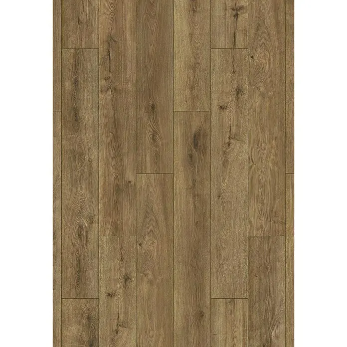 LOGOCLIC Aquaprotect Laminado Roble Hillside - 1.288 x 195 x 8 mm, Roble Hillside, AC4, Resistente al agua - Vista detallada de paneles con estructura de madera. El laminado robusto es ideal para áreas de alto tráfico e impacta con su diseño.