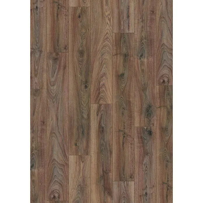 LOGOCLIC Aquaprotect Laminado Roble Renaissance - 1.288 x 195 x 12 mm, Roble Renaissance, AC5, Resistente al agua - Un piso de madera oscura que muestra su grano y sus tonos cálidos, ideal para un hogar acogedor y un ambiente cálido.