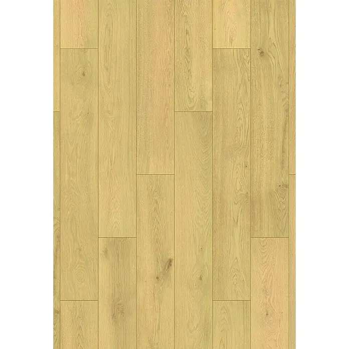 LOGOCLIC Aquaprotect Laminado Roble Cornsilk Ethereal - 1.288 x 195 x 12 mm, Roble Cornsilk Ethereal, AC5, Resistente al agua - Vista detallada de un suelo de madera clara con grano natural y tonos cálidos, perfecto para interiores modernos.