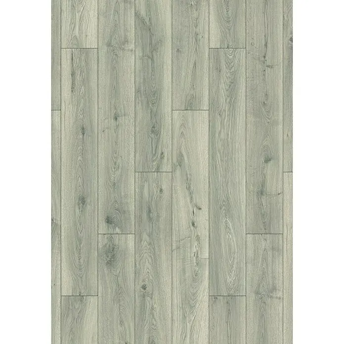 LOGOCLIC Aquaprotect Laminado Roble Silverdale - 1.288 x 195 x 8 mm, Roble Silverdale, AC4, Resistente al agua - Este primer plano muestra un moderno suelo laminado con un efecto de madera clara, ofreciendo un aspecto natural y elegante para cualquier espacio.