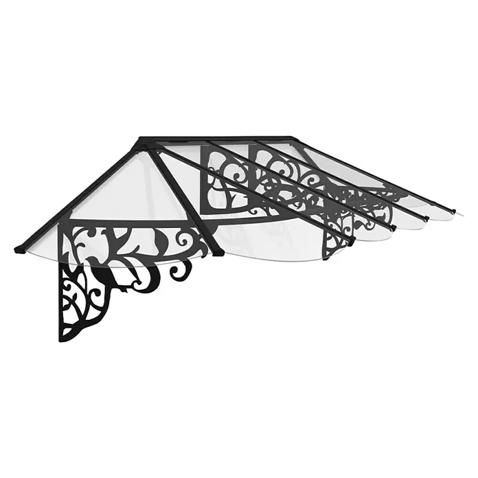 Palram – Canopia Marquesina para puerta Lily - 319 x 88 x 70 cm, Antracita - Toldo exterior ornamentado de metal negro y paneles transparentes para protección climática.