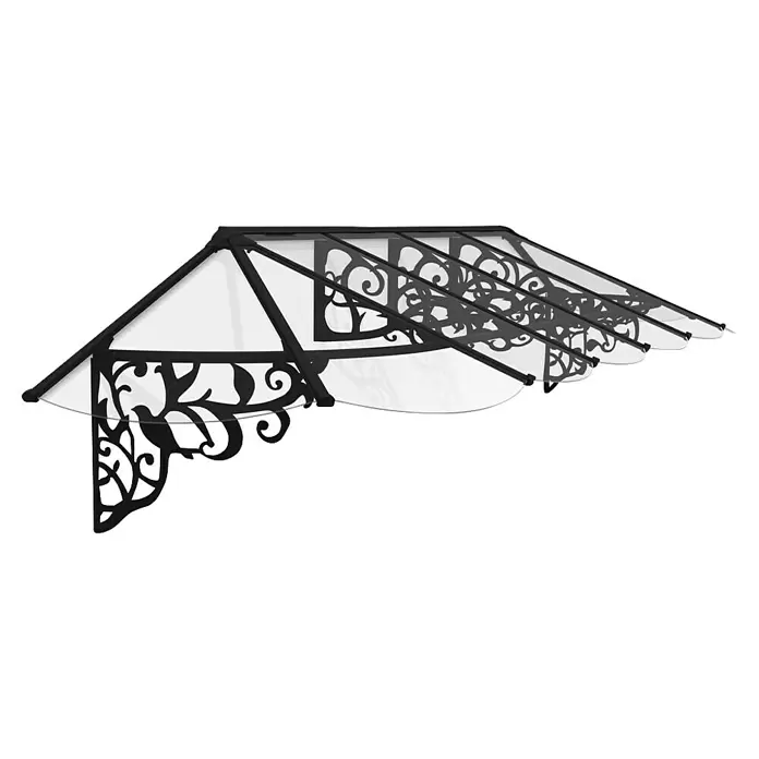 Palram – Canopia Marquesina para puerta Lily - 370 x 88 x 70 cm, Antracita - Toldo decorativo de metal negro con paneles de techo transparentes y segmentados.
