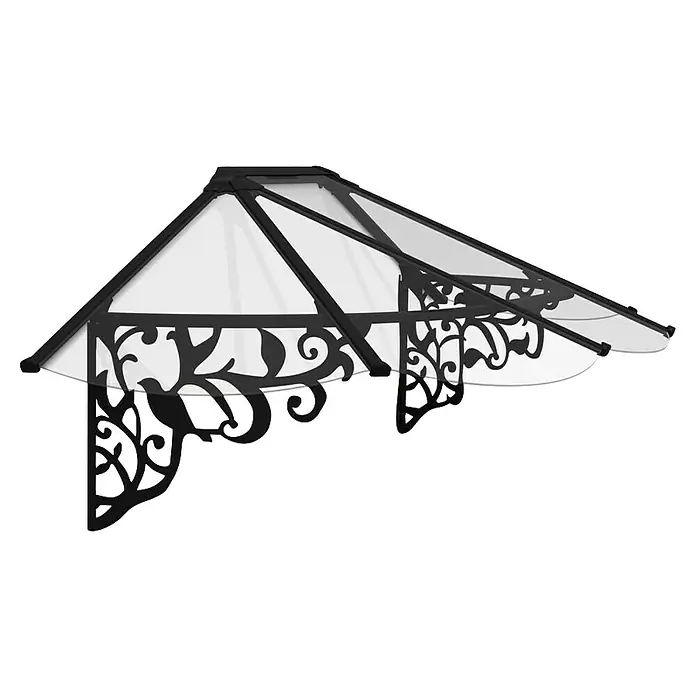 Palram – Canopia Marquesina para puerta Lily - 216 x 88 x 70 cm, Antracita - Marquesina negra con adornos decorativos y cubierta blanca, ideal para entradas. Su diseño elegante ofrece protección contra las inclemencias del tiempo.
