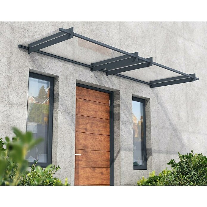Palram – Canopia Marquesina para puerta Nancy (301 x 94 x 14 cm, Gris antracita) | BAUHAUS
