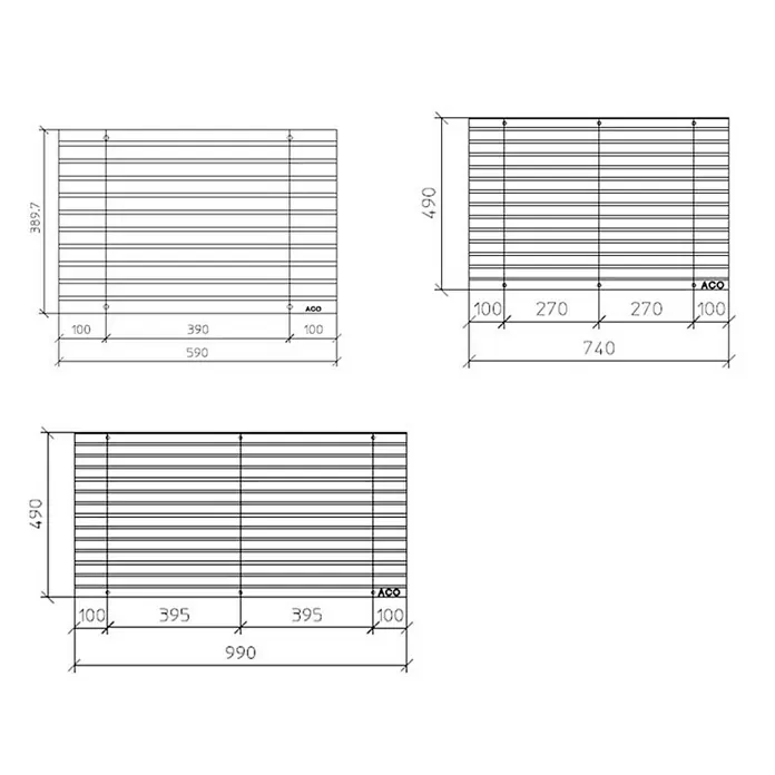 ACO Vario Fußmatte - L x B x H: 60 x 40 x 2 cm, Schwarz - Technische Zeichnung eines ACO-Produkts mit Bemaßungen, das Design und die Abmessungen für Bau- oder Konstruktionszwecke darstellt.