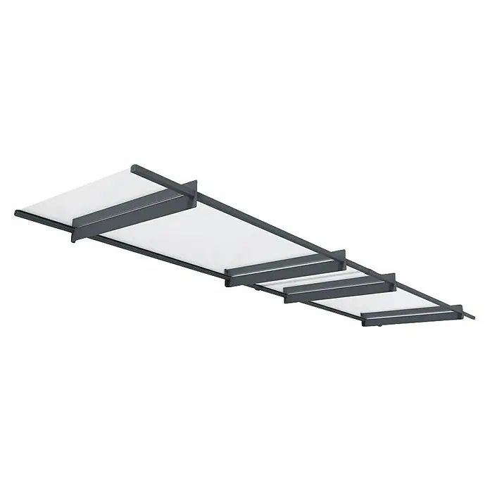 Palram – Canopia Pultvordach Nancy - 411 x 94 x 14 cm, Anthrazitgrau - Nahaufnahme einer eleganten, grauen Terrassenüberdachung mit weißen Paneelen, die modernes Design und Funktionalität vereint.