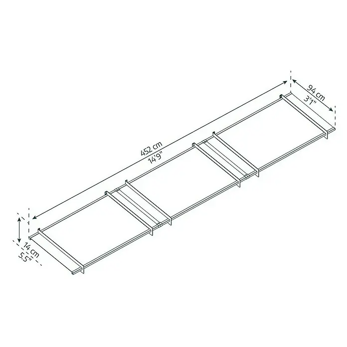 Palram – Canopia Marquesina para puerta Nancy - 452 x 94 x 14 cm, Gris antracita - Vista detallada de un somier con dimensiones de 452 cm de longitud, 94 cm de ancho y 14 cm de altura. Marco sólido para un confort óptimo al dormir.