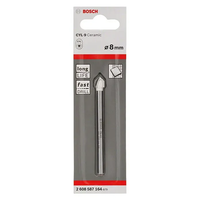 Bosch Fliesenbohrer CYL-9 - Durchmesser Bohrer: 8 mm - Eine Bosch CYL-9 Keramikbohrer-Packung, 8mm Durchmesser, für langlebige und schnelle Bohrarbeiten in Keramikmaterialien.