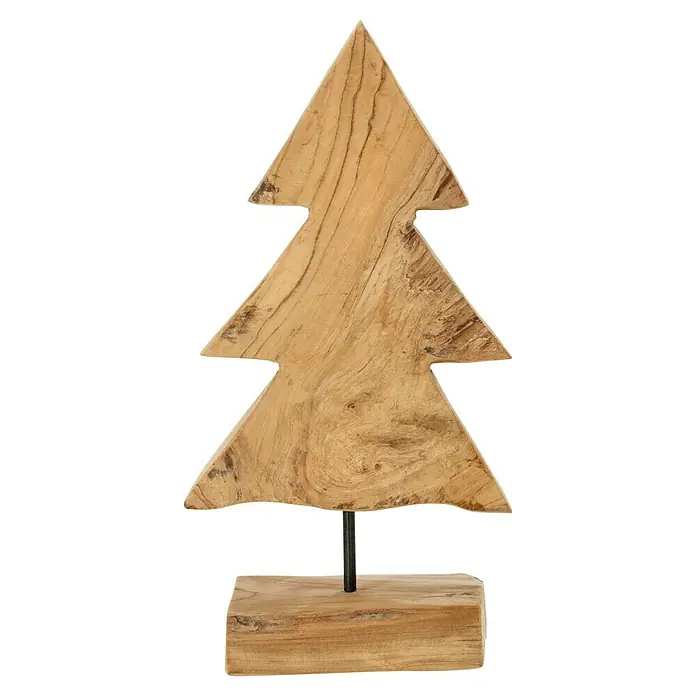 Holz-Weihnachtsbaum - L x B x H: 15 x 10 x 38 cm, Braun, Holz, 1 Stk. - Dekorative Holzfigur in Form eines Weihnachtsbaums, montiert auf einem Holzsockel mit einer Metallstange. Natürliche Holzmaserung sichtbar.