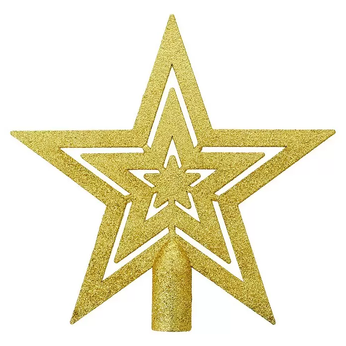 Christbaumspitze Stern - Länge: 19 cm, Royal Gold - Goldglitzer Stern Weihnachtsbaumspitze mit konischem Sockel.