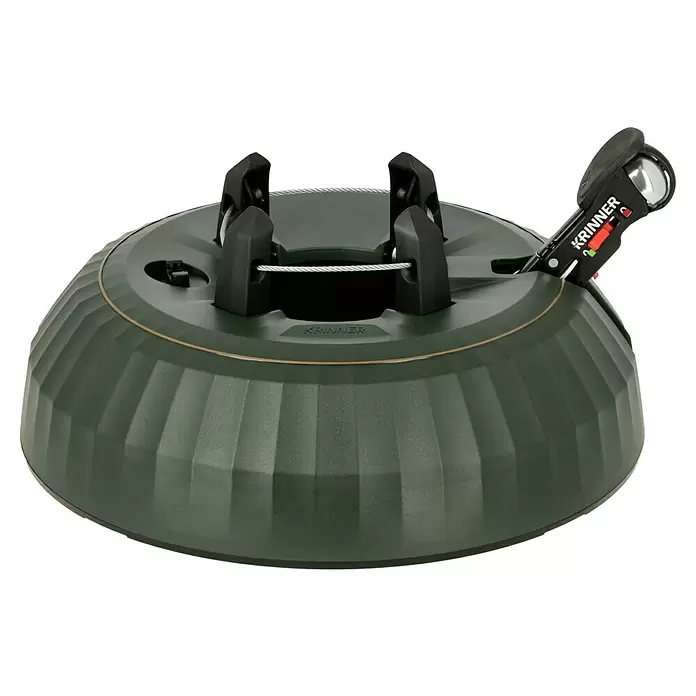 Krinner Christbaumständer X-320 Deluxe - Rund, Max_Baumlaenge: 3,2 Meter (m) - Grüner Krinner Weihnachtsbaumständer mit Seilspannsystem und Fußpedal.