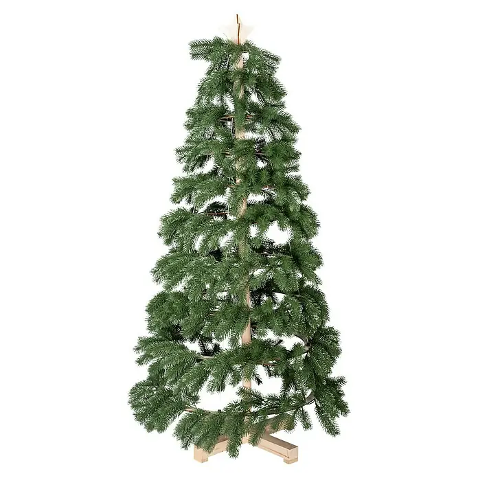Künstlicher Weihnachtsbaum Green Joy Tips - Höhe: 150 cm, Grün - Ein detailreicher Alt-Text für einen künstlichen Weihnachtsbaum mit Holzrahmen und Sternspitze, ideal für festliche Dekorationen.
