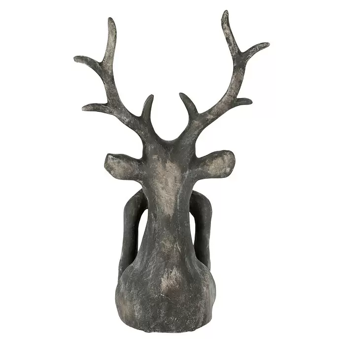 Dekofigur Hirsch Zen - L x B x H: 15 x 25,5 x 41 cm, Kunststoff, Hirsch - Dunkelgraue, verwitterte Deko-Hirschfigur mit markanten Geweihen.