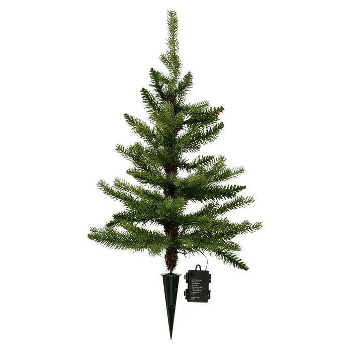 Künstlicher Weihnachtsbaum Allison - Höhe: 60 cm, Grün, LED-Beleuchtung - Hier ist eine künstliche Mini-Tanne mit Erdspieß und Batteriebetrieb für eine festliche Beleuchtung im Garten oder auf dem Balkon.