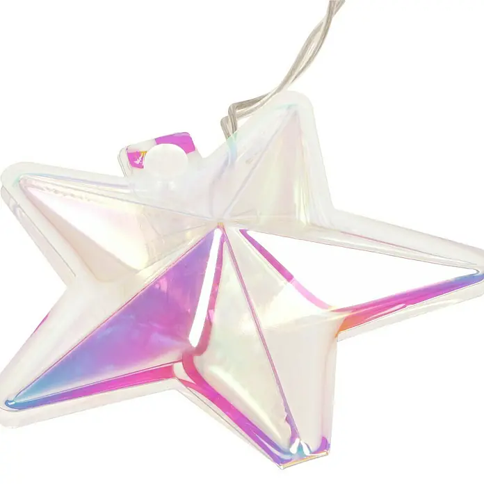 Tween Light Guirnalda luminosa LED de estrellas iridiscentes - Para interior, Color de luz: Blanco cálido, Número de bombillas: 10 ud., Funciona con pilas - Un adorno navideño iridiscente en forma de estrella, que refleja la luz y crea un ambiente festivo.