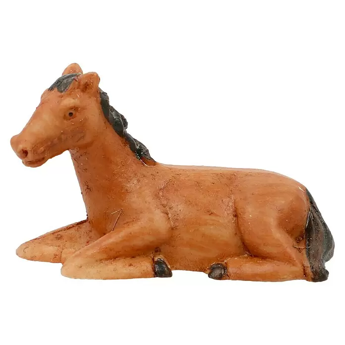 Krippenfiguren-Set - L x B x H: 20,5 x 5 x 29,5 cm, Kunststein, 11 Stk. - Liegende braune Pferdefigur mit dunkler Mähne und Schweif.