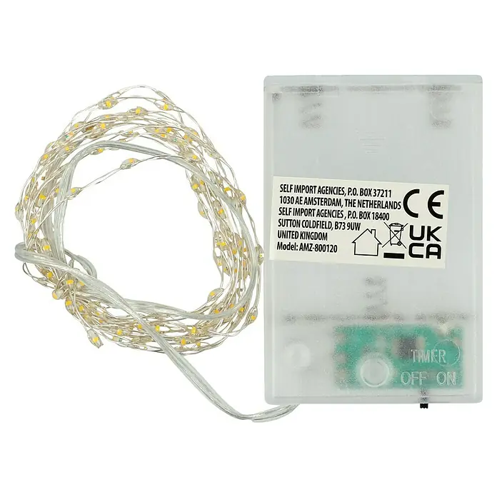 LED-Lichterdraht - Innen, Lichtfarbe: Warmweiß, 132 Stk., Batteriebetrieben - Lichterkette mit warmweißen LEDs und einem transparenten Batteriefach mit Timerfunktion für stimmungsvolle Beleuchtung.