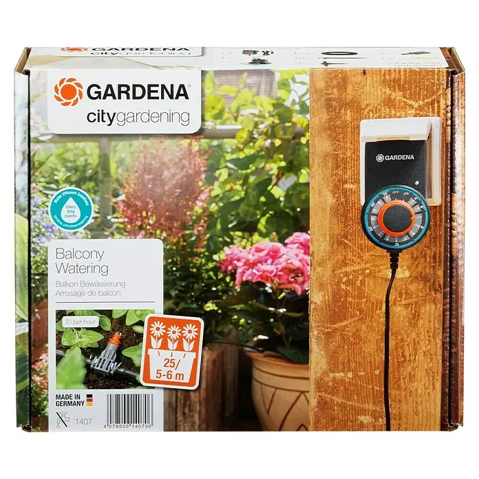 Gardena Micro-Drip Blumenkasten-Bewässerungs-Set - Einsatzbereich: Balkon, Passend für: 6 m Blumenkasten - Das Gardena City Gardening Balkon Bewässerungs-Set für eine effiziente und automatische Bewässerung von Balkonpflanzen mit bis zu 25 Pflanzen.