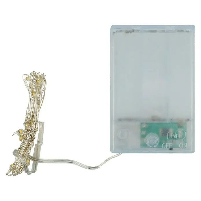 LED-Lichterdraht - Innen, 195 cm, Lichtfarbe: Warmweiß, 40 Stk., Batteriebetrieben - Lichterkette mit Timer und Batteriefach. Eine ideale Beleuchtung für jeden Raum.