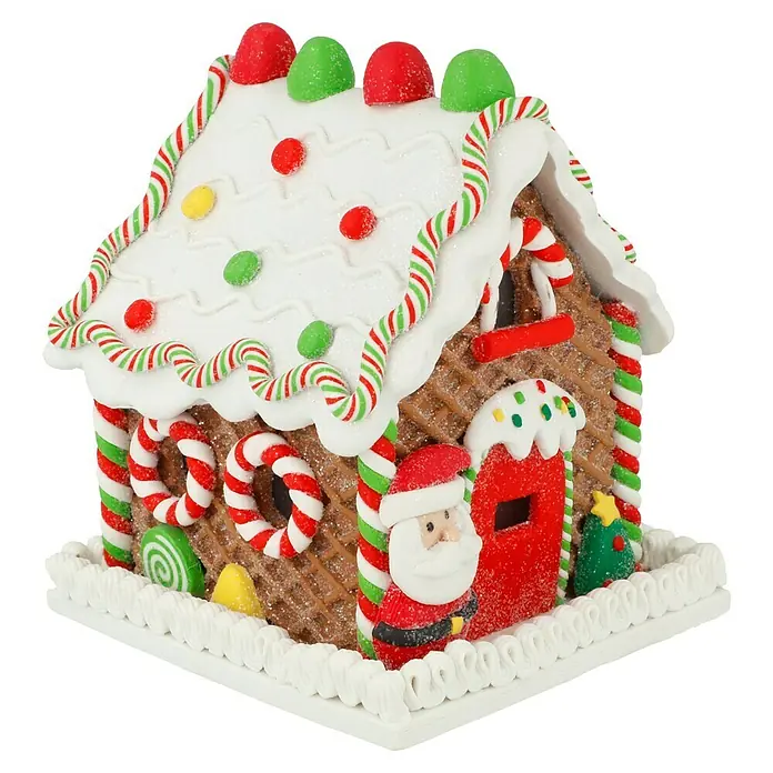 LED-Weihnachtsdekoleuchte Lebkuchenhaus - 12 x 14 x 12 cm, Mehrfarbig, Batteriebetrieben, LED - Süßes Lebkuchenhaus mit Zuckerstangen, Bonbons und Gummibärchen. Perfekte Weihnachtsdekoration für Naschkatzen und Feiertagsfans.
