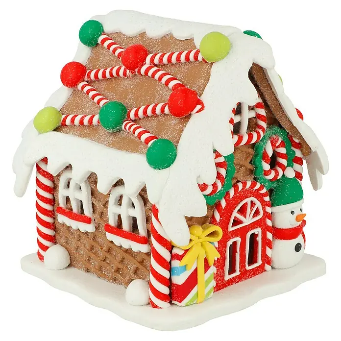 LED-Weihnachtsdekoleuchte Lebkuchenhaus - 12 x 14 x 12 cm, Mehrfarbig, Batteriebetrieben, LED - Lebkuchenhaus mit Zuckerguss, Bonbons und Geschenk. Die Weihnachtsdekoration bringt festliche Stimmung in Ihr Zuhause.