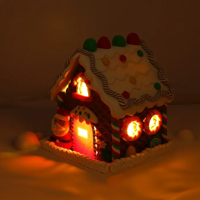 LED-Weihnachtsdekoleuchte Lebkuchenhaus - 12 x 14 x 12 cm, Mehrfarbig, Batteriebetrieben, LED - Lebkuchenhaus mit Beleuchtung. Dekoratives Weihnachtshaus mit süßen Details und warmem Licht für eine festliche Atmosphäre.