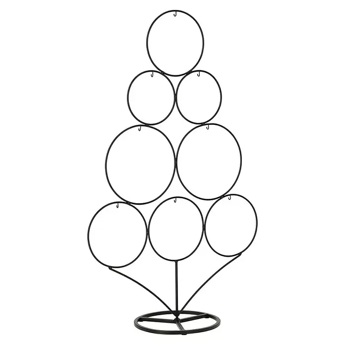 Metall-Weihnachtsbaum - Schwarz, 58 cm - Schwarzer Metall-Weihnachtsbaum-Display-Ständer mit mehreren runden Rahmen und Haken für Ornamente.