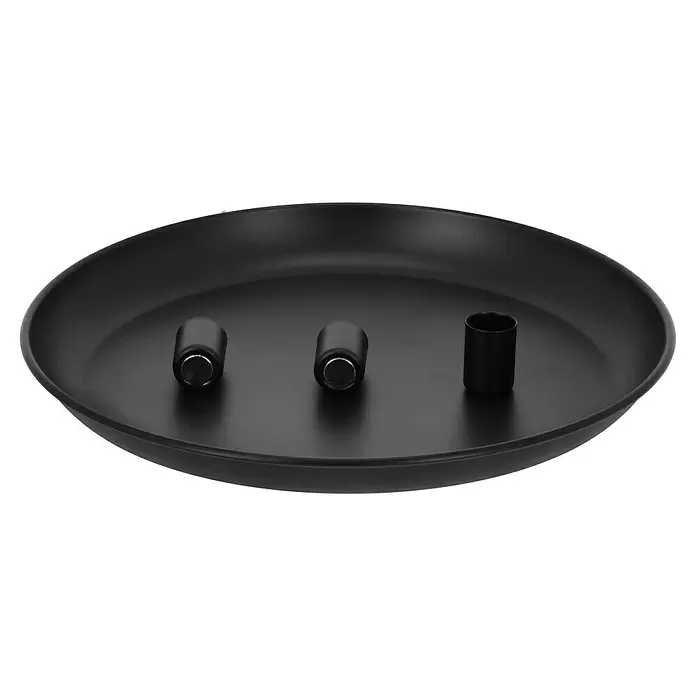 Adventskerzenhalter magnetisch - Schwarz - Schwarze runde Schale mit zwei kleinen und einem größeren zylindrischen Kerzenhaltern.