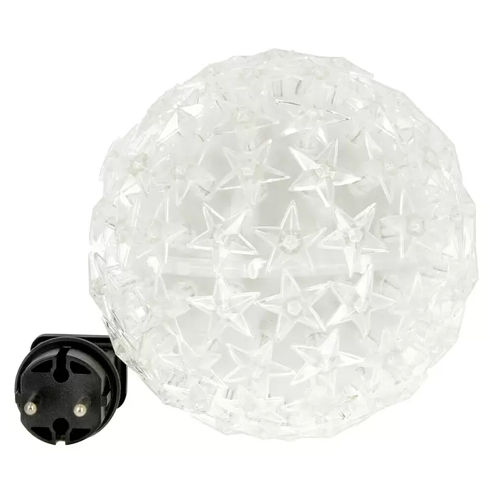 Tween Light LED-Weihnachtsdekoleuchte Sterne - Weiß, Netzbetrieben, LED, 13 cm - Transparentes LED-Kugellicht mit Sternmuster und schwarzem zweipoligem Eurostecker.