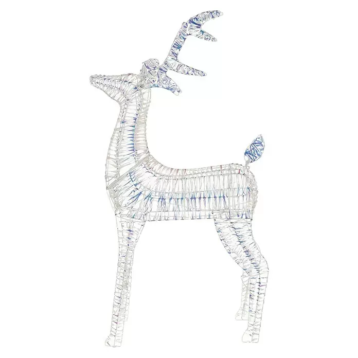 LED-Weihnachtsdekofigur Hirsch Bling - 22 x 60 x 100 cm, Klar/Irisierend, Netzbetrieben, LED - Schillernde weiße Rentierfigur.