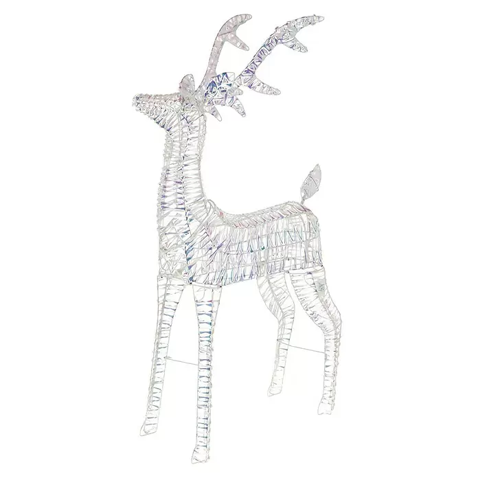 LED-Weihnachtsdekofigur Hirsch Bling - 22 x 60 x 100 cm, Klar/Irisierend, Netzbetrieben, LED - Transparentes, irisierendes Rentier als Dekoration.