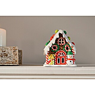 LED-Weihnachtsdekoleuchte Lebkuchenhaus (12 x 14 x 12 cm, Mehrfarbig, Batteriebetrieben, LED)