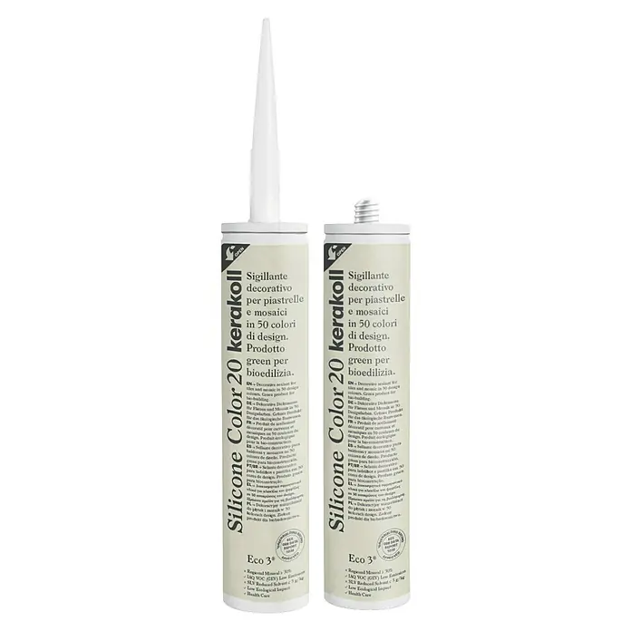 Kerakoll Silicona universal Color - Tono de color: 20, 310 ml - Dos tubos de sellador Kerakoll Silicone Color 20 Eco 3. Este producto está disponible en 50 colores y es apto para azulejos y mosaicos.
